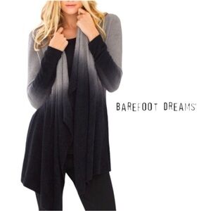 Sz S/M Barefoot Dreams Bamboo Chic Lite Beige and Black Ombre Cardigan Sweater